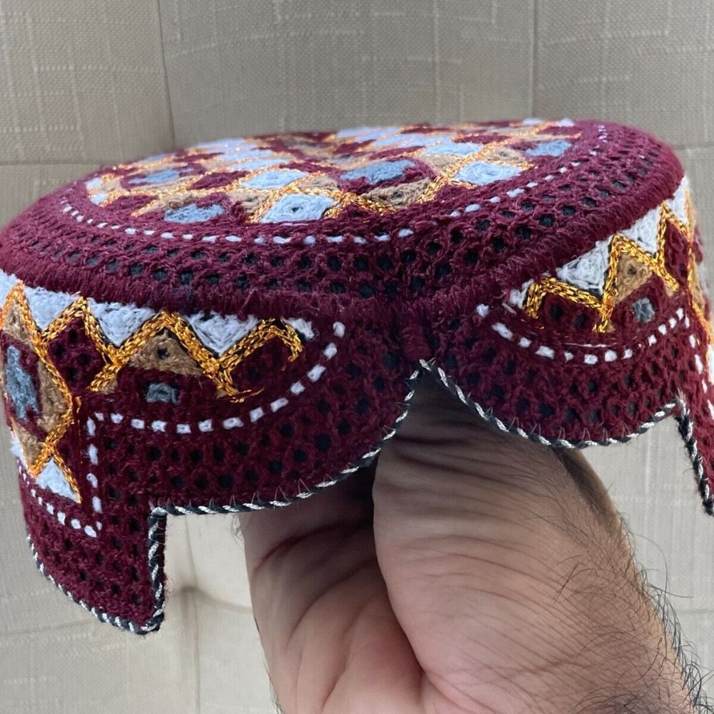 Handmade Men Hat Embroidery Cultural Round Cap Sindhi Hat New - Picture 5 of 10